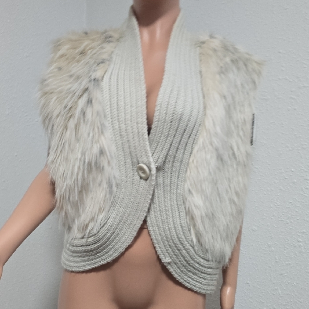 Cato Cream Sweater Vest with Faux Fur